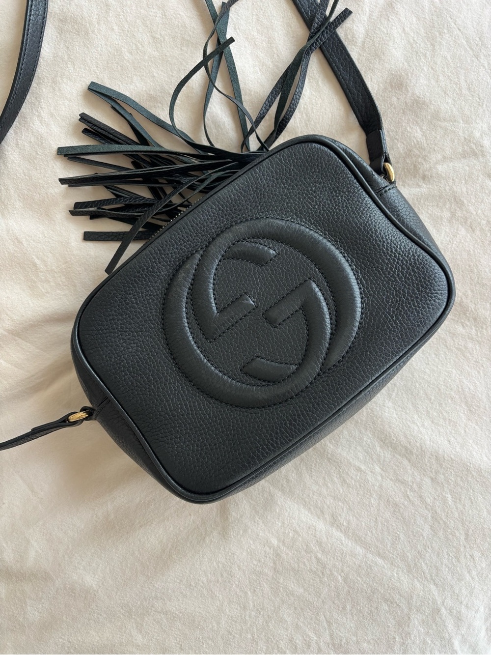 Authentic Black Leather Gucci SoHo Disco Crossbody Bag